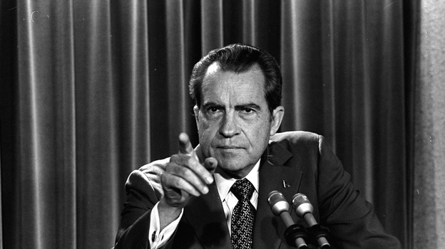 President Richard Nixon tells reporters he will not allow his legal counsel, John Dean, to testify before Congress in the Watergate investigation, March 15, 1973. Leaks about the Watergate break-in eventually helped lead to Nixon's resignation. And his administration fought and lost a Supreme Court battle over leaking of the so-called  Pentagon Papers about Vietnam.