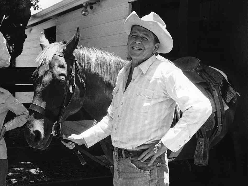 Ronald Reagan poses with his horse at his ranch, Rancho del Cielo, near Santa Barbara, Calif., in 1976.