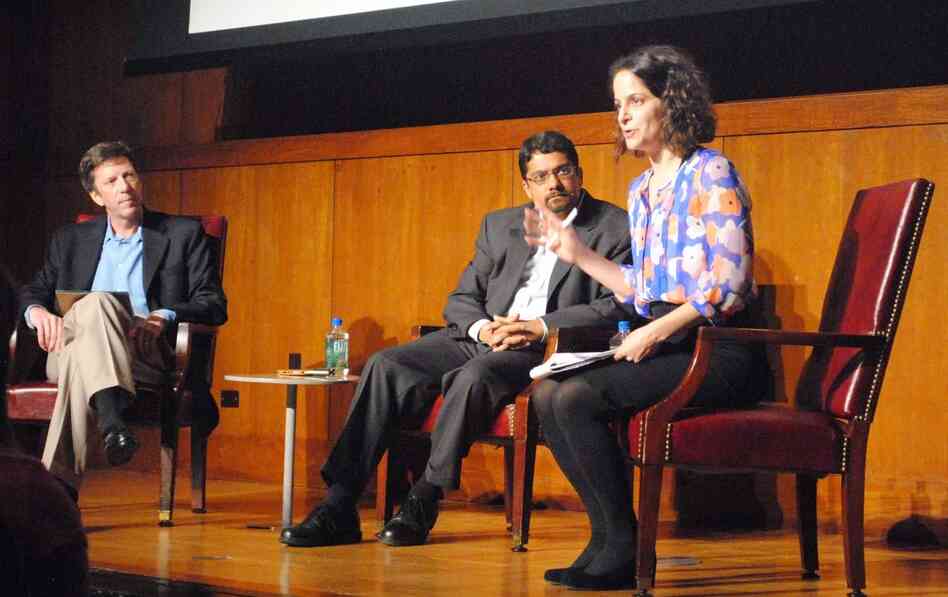 NPR Science Desk Correspondents Jon Hamilton, Alix Spiegel and Shankar Vedantam on stage at the Carnegie Institution for Science in Washington, D.C. NPR Science Desk Correspondents Jon Hamilton, Alix Spiegel and Shankar Vedantam on stage at the Carnegie Institution for Science in Washington, D.C.
