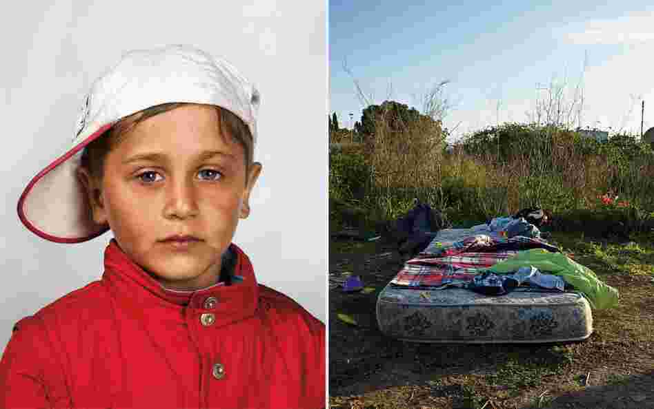 Home for this 4-year-old boy and his family is a mattress in a field on the outskirts of Rome. The family came from Romania by bus, after begging on the streets for enough money to pay for their tickets.