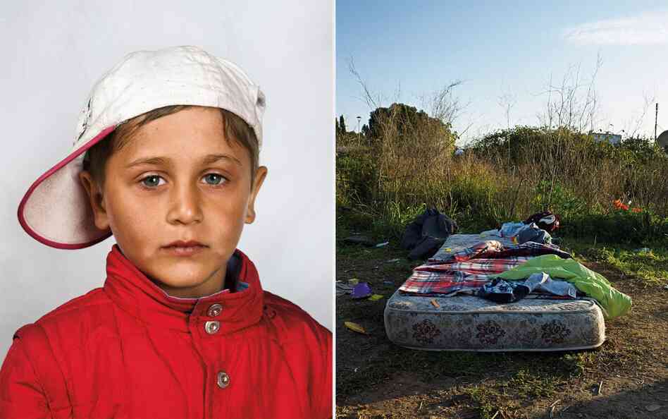 Home for this 4-year-old boy and his family is a mattress in a field on the outskirts of Rome. The family came from Romania by bus, after begging on the streets for enough money to pay for their tickets.