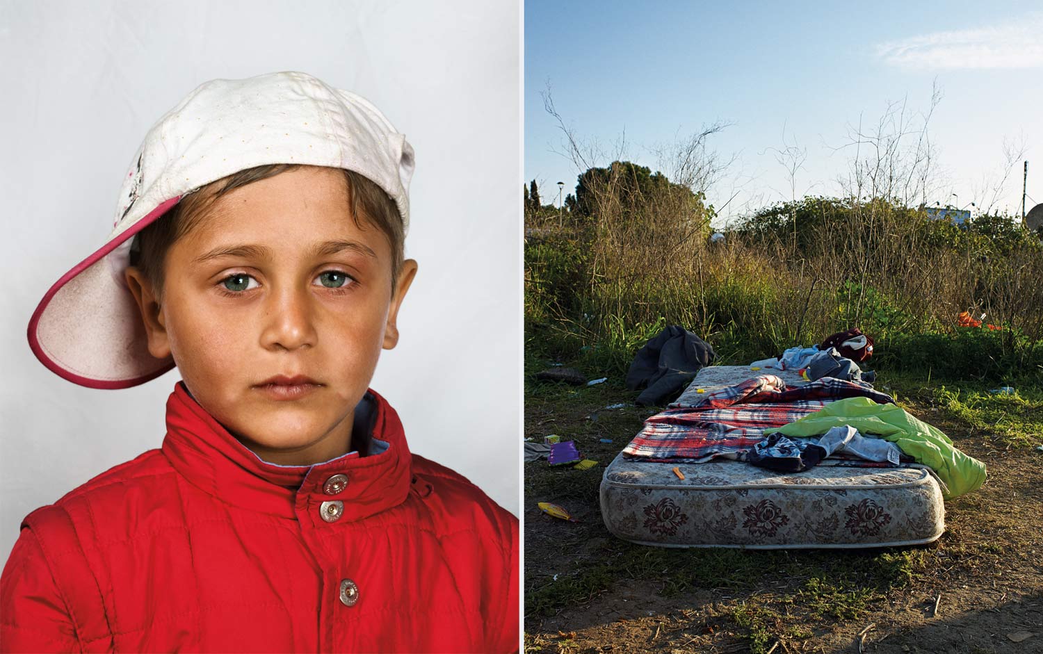 Home for this 4-year-old boy and his family is a mattress in a field on the outskirts of Rome. The family came from Romania by bus, after begging on the streets for enough money to pay for their tickets.