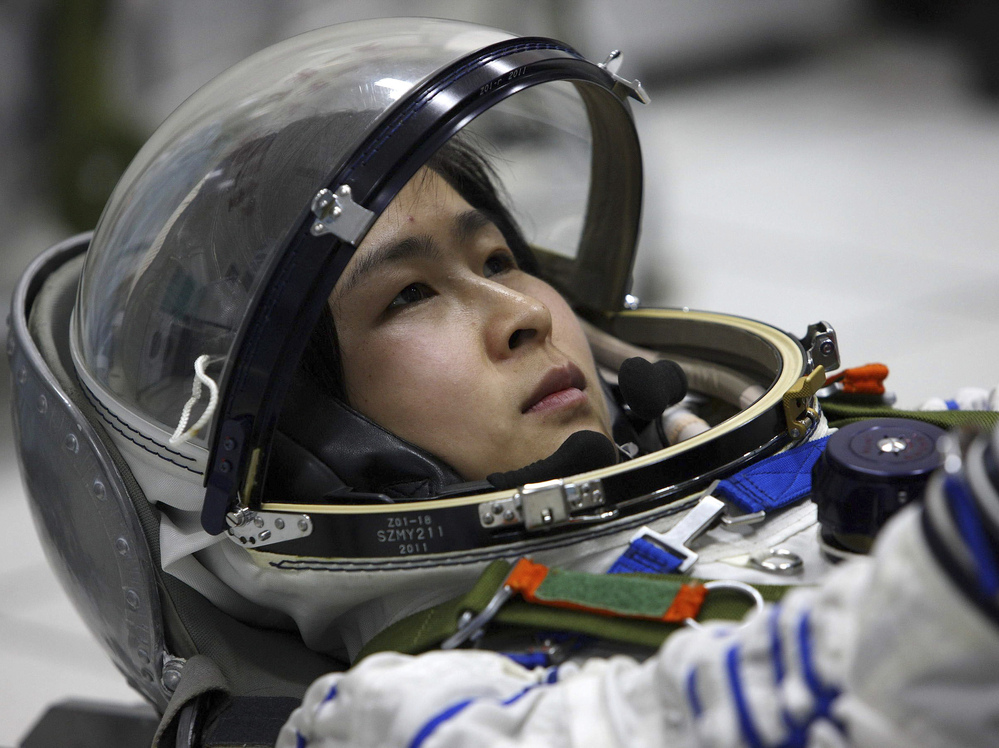 Liu Yang, China's first female astronaut, trains in Beijing in April, 2012.