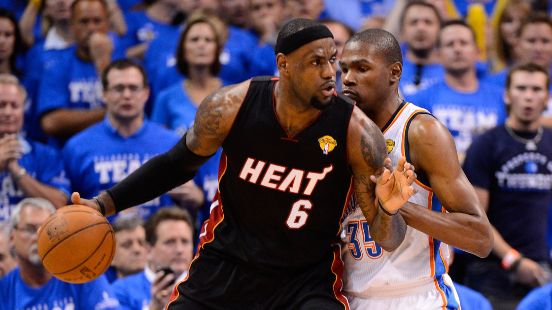 LeBron James of the Miami Heat and Kevin Durant of the Thunder during Thursday's game in Oklahoma City.