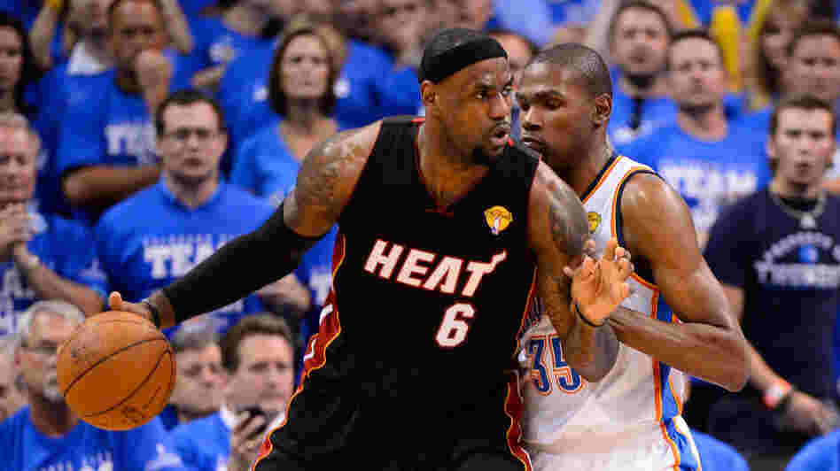 LeBron James of the Miami Heat and Kevin Durant of the Thunder during Thursday's game in Oklahoma City.