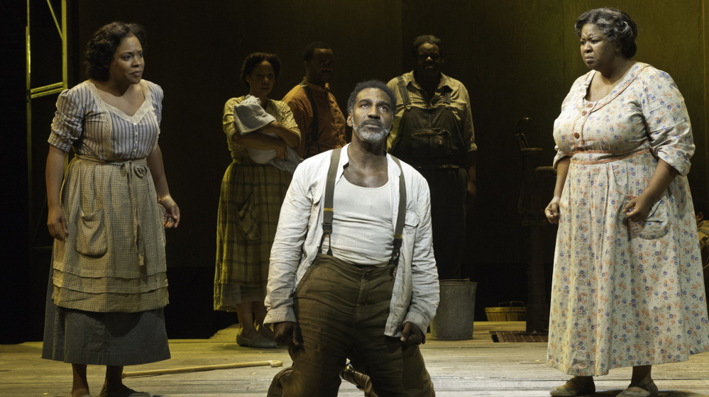 Mariah, at right, is the steel-spined matriarch of Porgy and Bess's Catfish Row. Actress NaTasha Yvette Williams, with Norm Lewis's Porgy and Bryonha Marie Parham's Serena, creats one of the show's pivotal moments without having to speak a word.