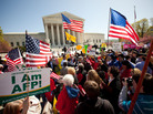 Demonstrators both for and against the health care law turned out on the steps of the Supreme Court on March 27, the second day of oral arguments before the court. Demonstrators both for and against the health care law turned out on the steps of the Supreme Court on March 27, the second day of oral arguments before the court.