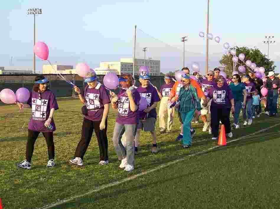 An American Cancer Society Relay for Life event at the University of Texas-Dallas in 2006. The events are meant to "celebrate the lives of people who have battled cancer, remember loved ones lost, and fight back against the disease," according to the organization.