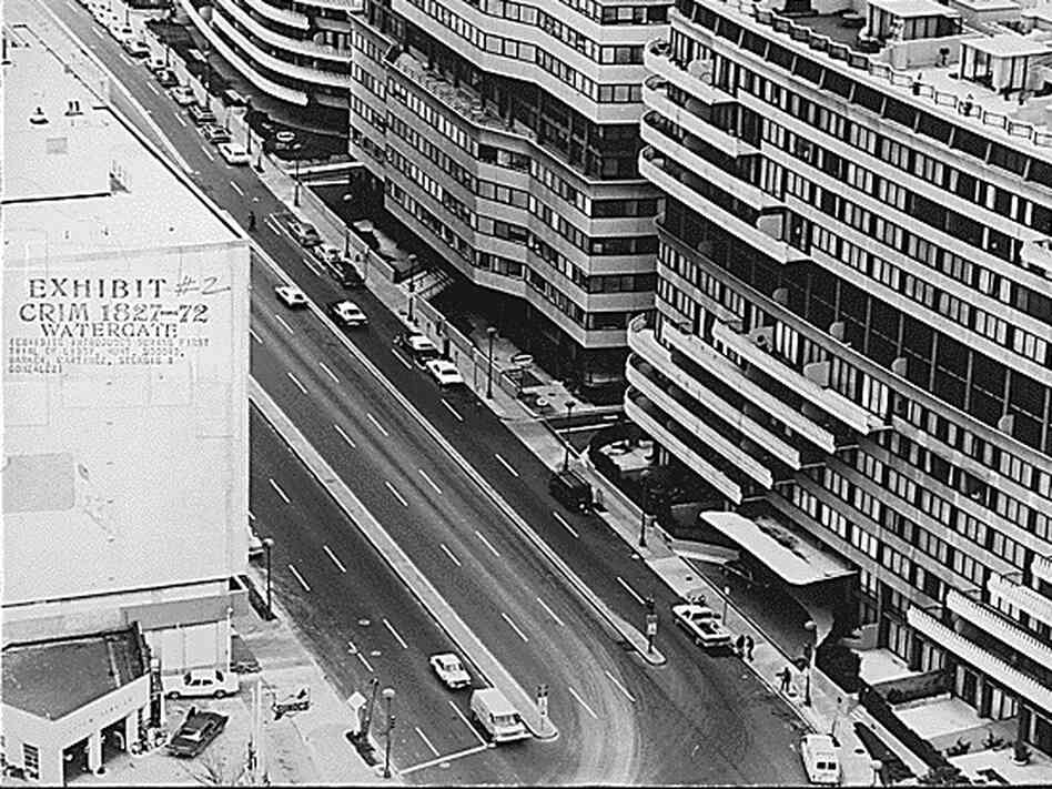 A photograph of the Watergate complex that was used as an exhibit in the trial of G. Gordon Liddy.