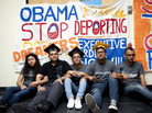 Myisha Areloano, Adrian James, Jahel Campos, David Vuenrostro and Antonio Cabrera camp outside President Obama's campaign headquarters in Culver City, Calif., on Friday to protest his immigration policies. Myisha Areloano, Adrian James, Jahel Campos, David Vuenrostro and Antonio Cabrera camp outside President Obama's campaign headquarters in Culver City, Calif., on Friday to protest his immigration policies.