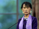 Nobel Peace Prize laureate Aung San Suu Kyi gives her acceptance speech in Oslo, Norway, on Saturday. The Burmese opposition leader was awarded the prize two decades ago. Nobel Peace Prize laureate Aung San Suu Kyi gives her acceptance speech in Oslo, Norway, on Saturday. The Burmese opposition leader was awarded the prize two decades ago.