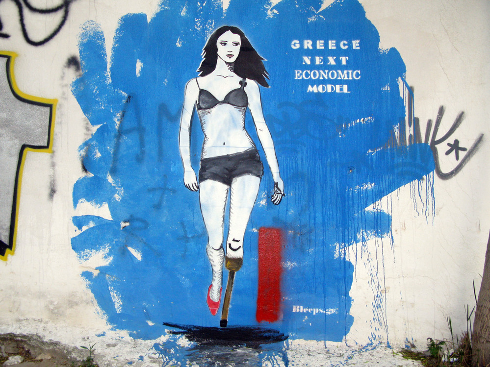 Street art by Bleeps.gr are allegories of the effects of the economic crisis on ordinary Greeks.