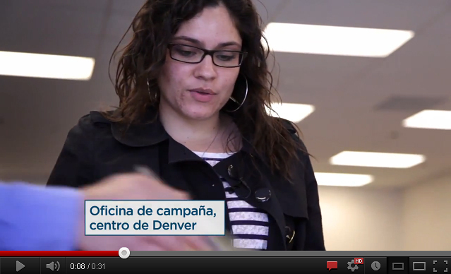 Daniella Urbina, a field organizer for President Obama in Denver, appears in a Spanish-language campaign ad. (Image credit: YouTube)