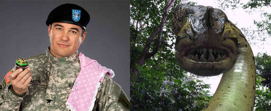 Dean Cain, left, in Operation Cupcake. The Piranhaconda, right, in Piranhaconda. Dean Cain, left, in Operation Cupcake. The Piranhaconda, right, in Piranhaconda.