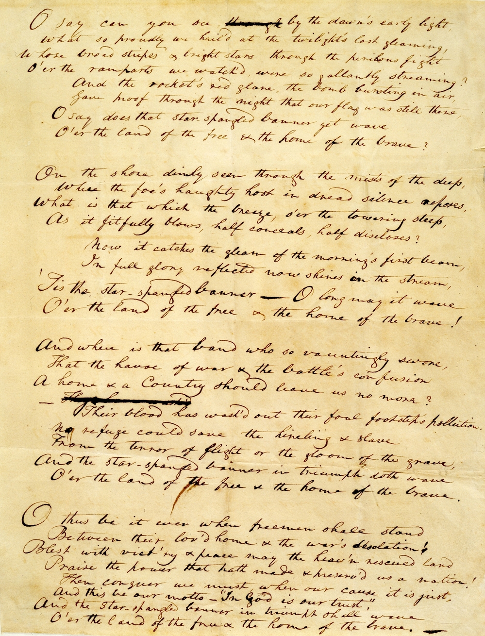 "The Star-Spangled Banner" handwritten manuscript by Francis Scott Key, 1814.