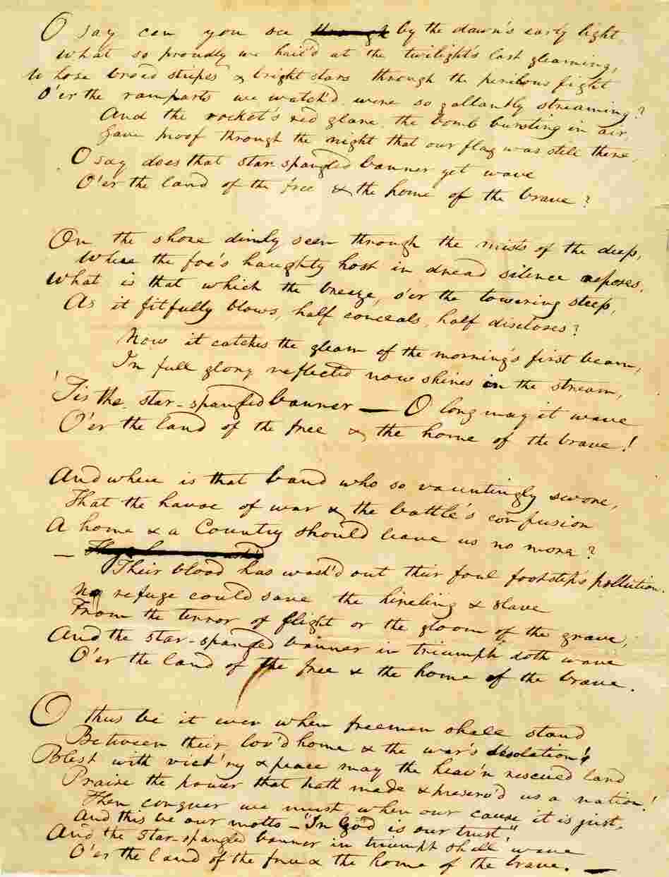 "The Star-Spangled Banner" handwritten manuscript by Francis Scott Key, 1814.