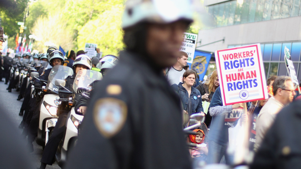 Occupy Wall Street protesters joined with unions in New York on May 1, a traditional day of global protests in sympathy with unions and leftist politics.