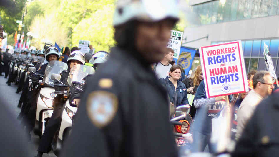 Occupy Wall Street protesters joined with unions in New York on May 1, a traditional day of global protests in sympathy with unions and leftist politics.