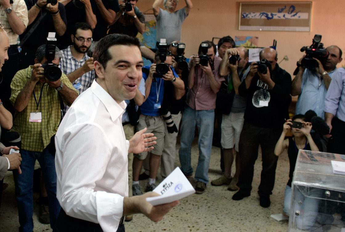 Alexis Tsipras, leader of Syriza Party, casts his vote at a polling station in Athens, Greece.