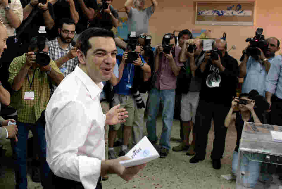 Alexis Tsipras, leader of Syriza Party, casts his vote at a polling station in Athens, Greece.