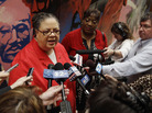 Chicago Teachers Union President Karen Lewis speaks to reporters after casting her ballot in a strike authorization vote. Teachers voted overwhelmingly to authorize the first strike in 25 years if the city and the union can't come to terms this summer. Chicago Teachers Union President Karen Lewis speaks to reporters after casting her ballot in a strike authorization vote. Teachers voted overwhelmingly to authorize the first strike in 25 years if the city and the union can't come to terms this summer.