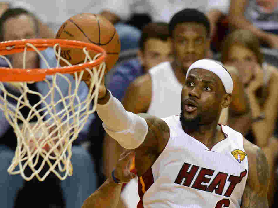 LeBron James of the Miami Heat as he went to the basket against the Oklahoma City Thunder during Game 3 of the NBA Finals on Sunday in Miami.