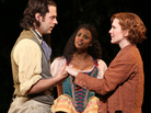 Orlando (David Furr), Rosalind (Lily Rabe, right) and Celia (Renee Elise Goldsberry) in As You Like It. The Public Theater's production opens the 50th-anniversary season at New York's Delacorte Theater. Orlando (David Furr), Rosalind (Lily Rabe, right) and Celia (Renee Elise Goldsberry) in As You Like It. The Public Theater's production opens the 50th-anniversary season at New York's Delacorte Theater.