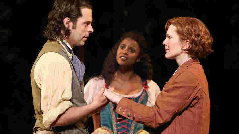 Orlando (David Furr), Rosalind (Lily Rabe, right) and Celia (Renee Elise Goldsberry) in As You Like It. The Public Theater's production opens the 50th-anniversary season at New York's Delacorte Theater. Orlando (David Furr), Rosalind (Lily Rabe, right) and Celia (Renee Elise Goldsberry) in As You Like It. The Public Theater's production opens the 50th-anniversary season at New York's Delacorte Theater.