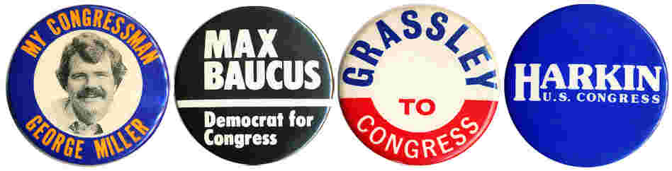 Buttons from 4 of the 5 original members of the Class of '74 who still serve in Congress. (Will someone please tell Henry Waxman to make a button?) Buttons from 4 of the 5 original members of the Class of '74 who still serve in Congress. (Will someone please tell Henry Waxman to make a button?)