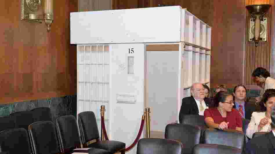 To illustrate living conditions under solitary confinement, a Senate Judiciary subcommittee erected a cell replica inside a Capitol Hill hearing room on Tuesday.
