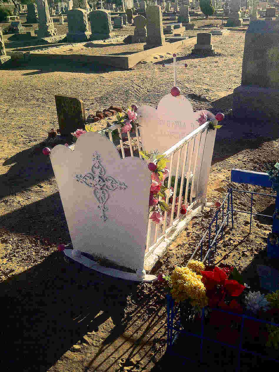 An infant grave for Cynthia Jimenez. The children's section of the cemetery is said to be haunted.