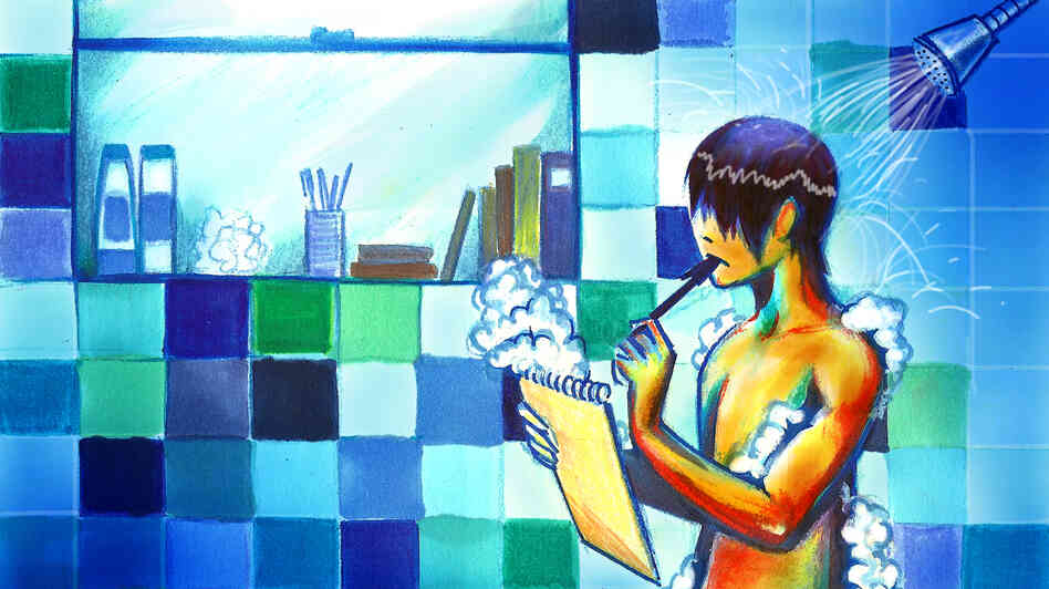 Taking a shower may help inspire big ideas. Working in a blue room may help, too.