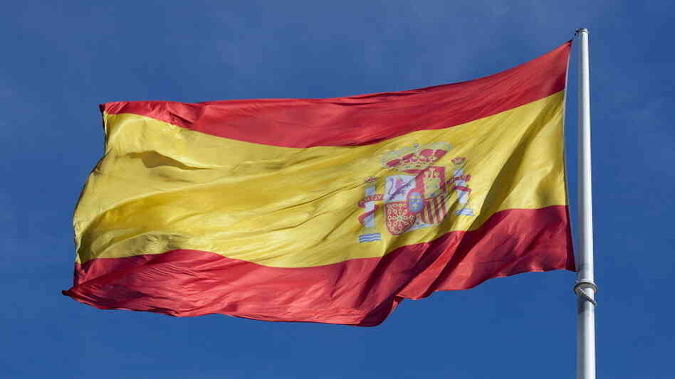 The Spanish flag blowing in the wind in Madrid earlier this month.
