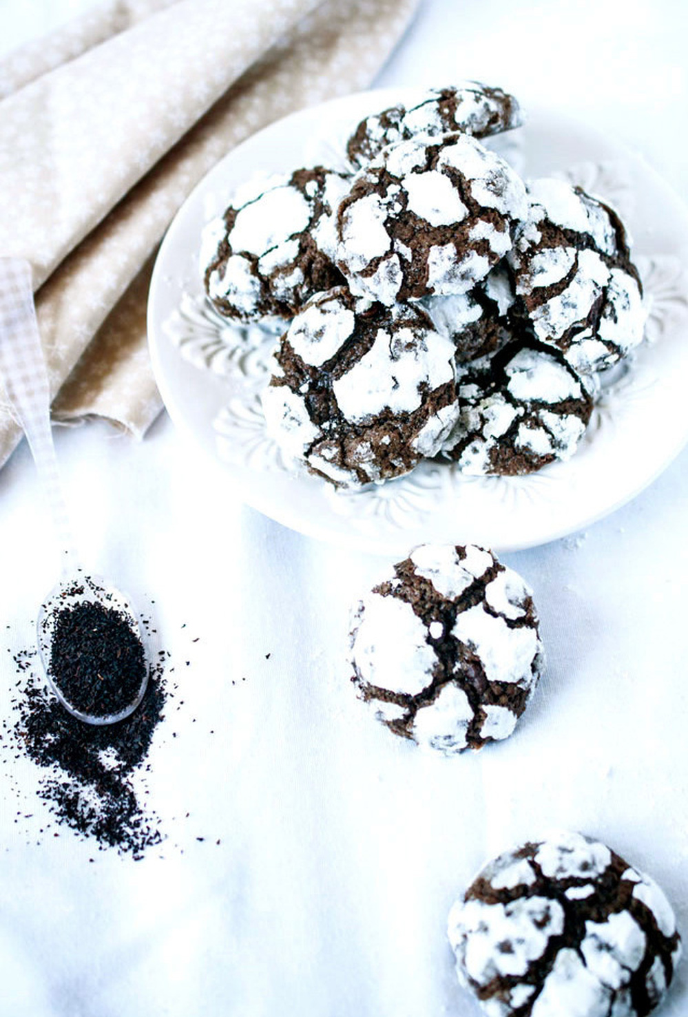 Chocolate-Mint Tea Crinkle Cookies