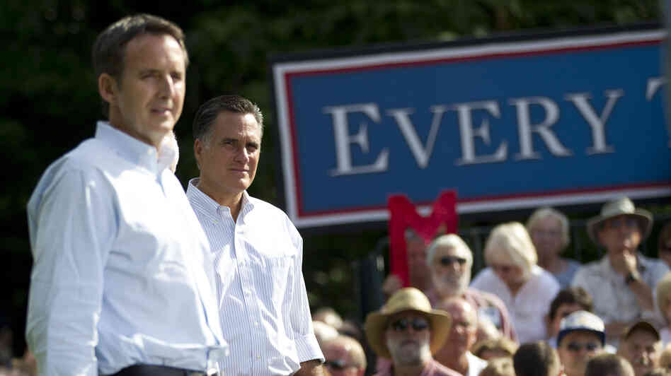 Republican presidential candidate Mitt Romney stands with former Minnesota Gov. Tim Pawlenty during a campaign stop Saturday in Cornwall, Pa.
