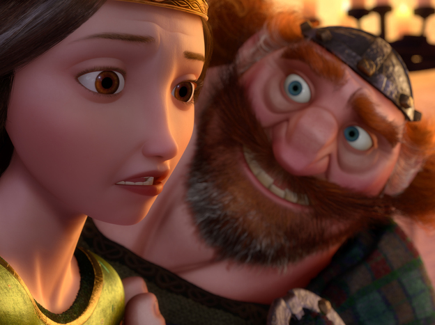 Merida's parents, Queen Elinor and King Fergus, try their best to control Merida's wild behavior, with little success.