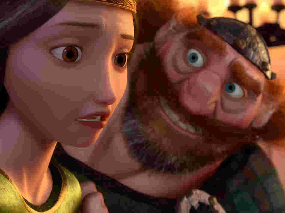 Merida's parents, Queen Elinor and King Fergus, try their best to control Merida's wild behavior, with little success.