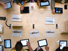 The scene at an Apple store. The scene at an Apple store.