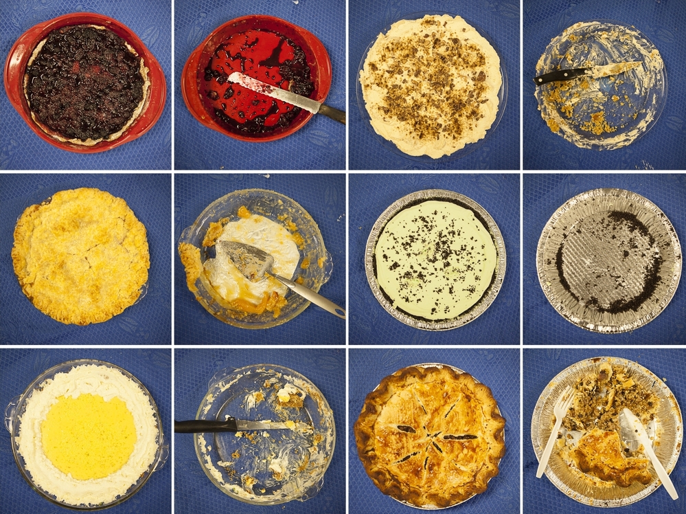 Pies, before and after the NPR pie contest on Tuesday.