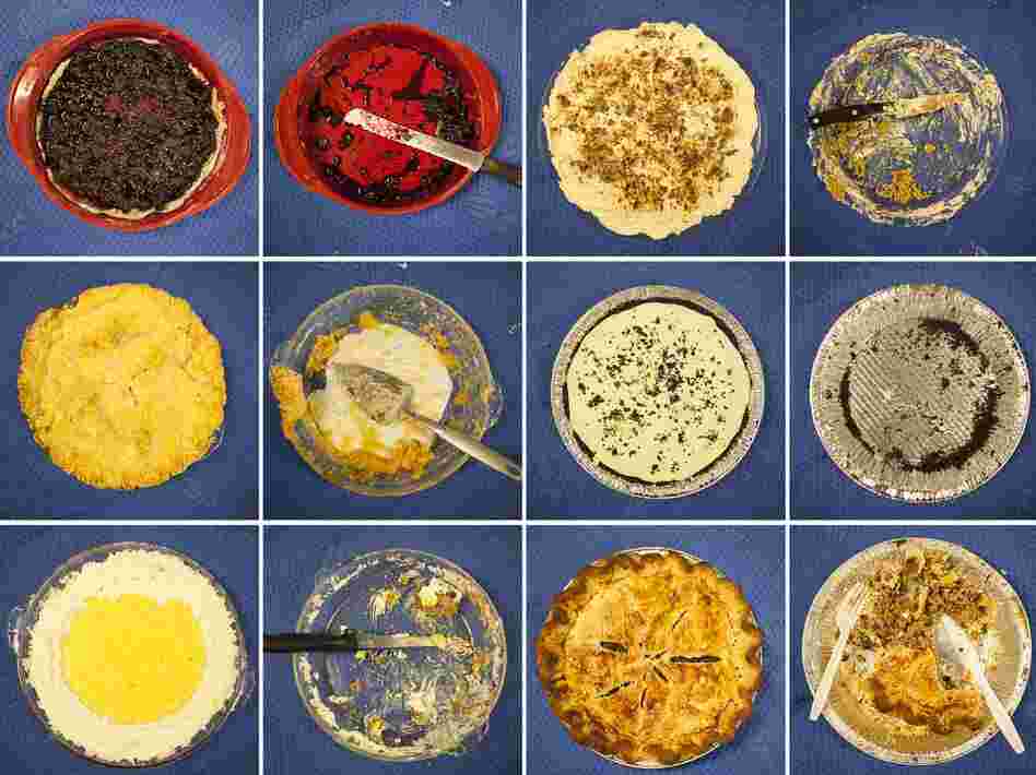Pies, before and after the NPR pie contest on Tuesday.