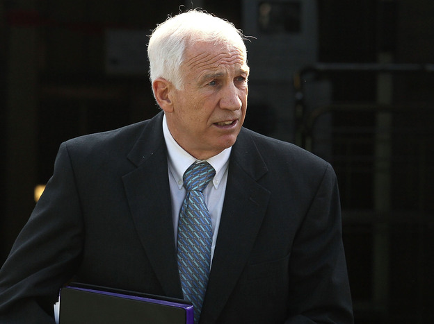 Former Penn State assistant football coach Jerry Sandusky as he left the Centre County Courthouse in Bellefonte, Pa., on Tuesday.