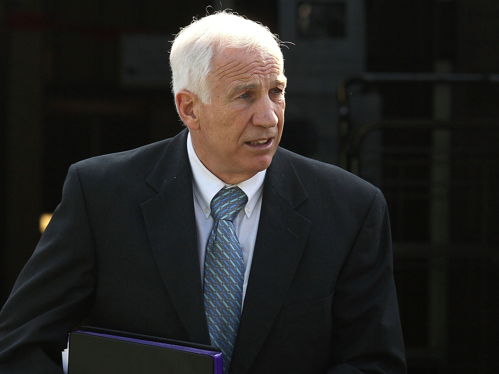 Former Penn State assistant football coach Jerry Sandusky as he left the Centre County Courthouse in Bellefonte, Pa., on Tuesday.