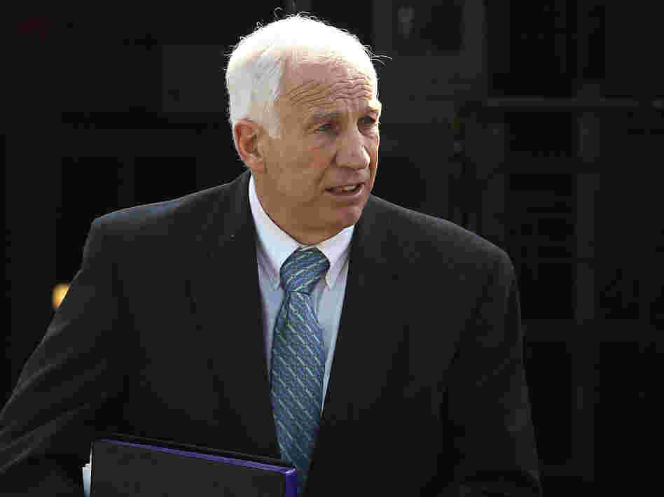 Former Penn State assistant football coach Jerry Sandusky as he left the Centre County Courthouse in Bellefonte, Pa., on Tuesday.