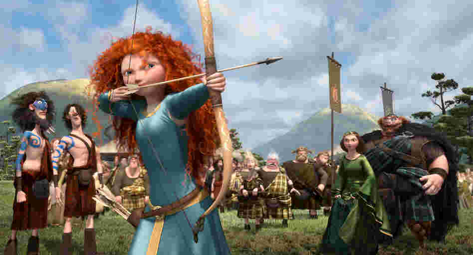 In Brave, the character of Merida is a skilled archer and sword fighter who rebels against what is expected of her as a princess.