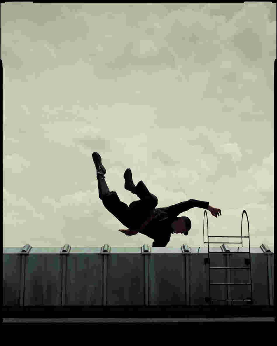 For a short story "about a businessman's relationships," the abstract reads, Winters and his crew built a set and hired a former Olympian turned stuntman to do the jump.