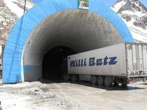 A truck carrying food for NATO troops drives into the northern entrance of the Salang Tunnel. This truck waited several days to be able to enter the tunnel. A truck carrying food for NATO troops drives into the northern entrance of the Salang Tunnel. This truck waited several days to be able to enter the tunnel.