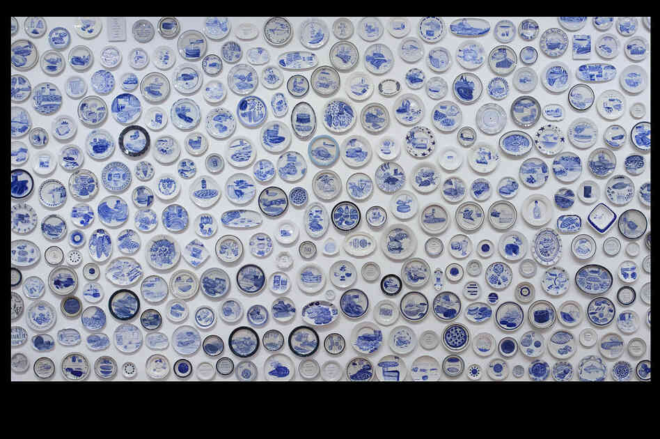 The Last Supper, installation detail, 2009. Mineral paint on 357 kiln-fired ceramic plates, approximately 12' x 26' installed; Luckman Gallery, California State University, Los Angeles