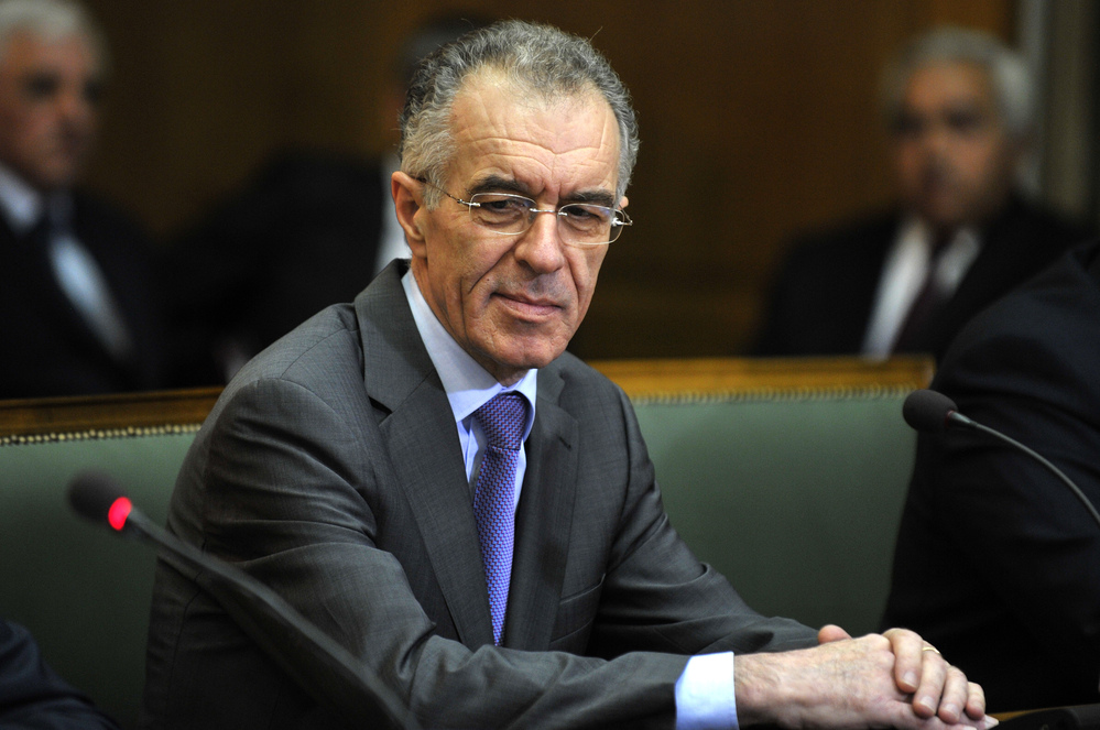 Newly appointed Greek Finance Minister Vassilis Rapanos attending the new Government's first cabinet meeting at the Greek Parliament in Athens on Friday.