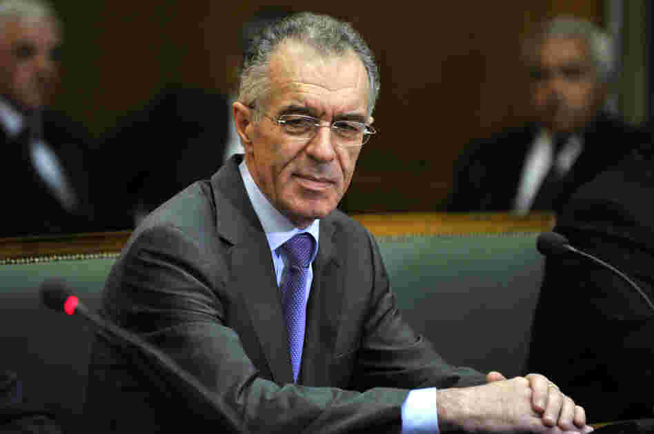 Newly appointed Greek Finance Minister Vassilis Rapanos attending the new Government's first cabinet meeting at the Greek Parliament in Athens on Friday.