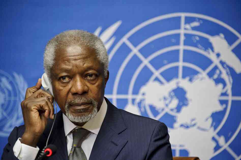 Arab League and UN Special Envoy for Syria, Kofi Annan, listens to journalists' questions during a press conference on Friday.